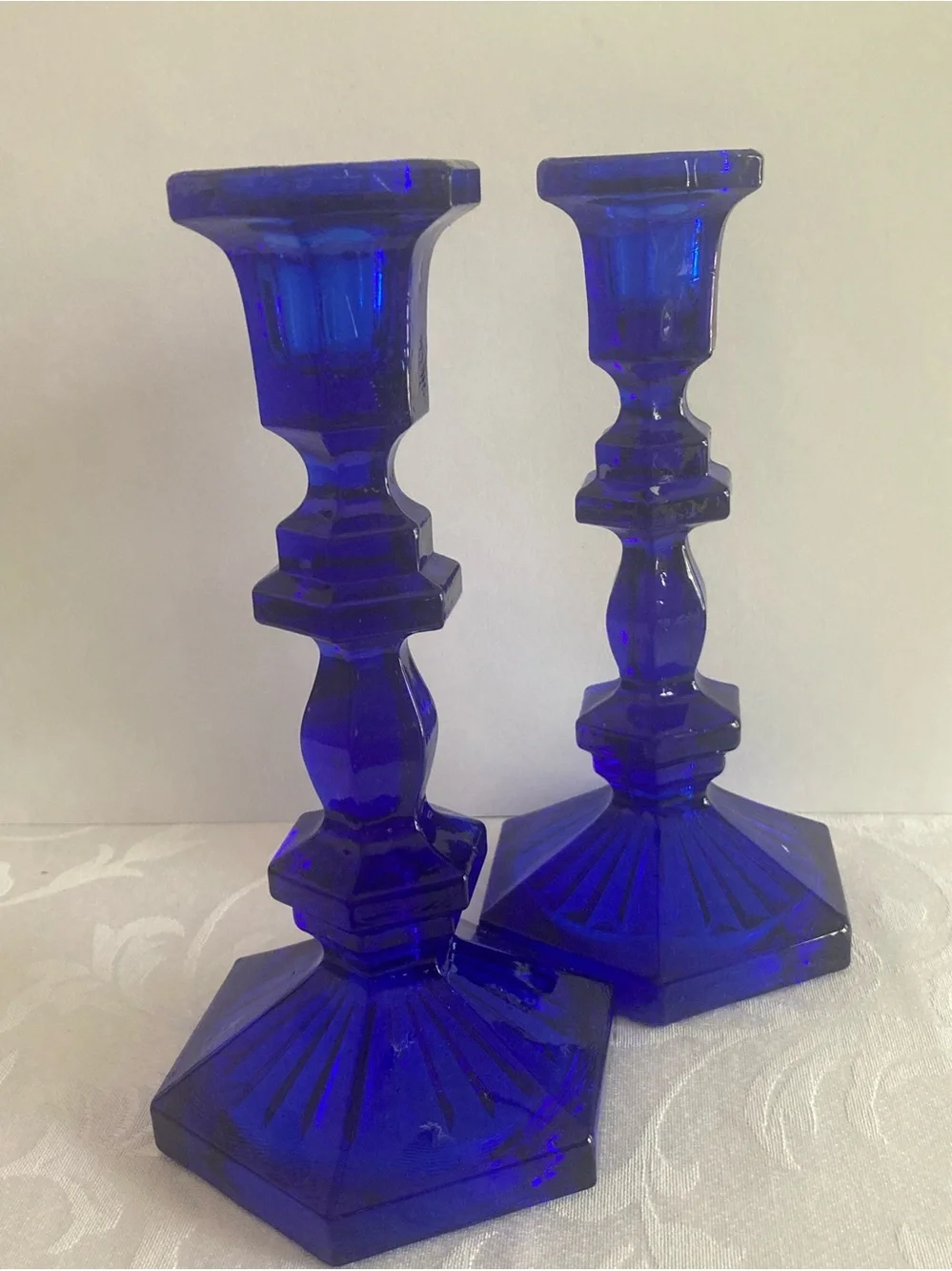 Vintage Cobalt Blue Glass Candlestick Pair - Elegant Home Accent